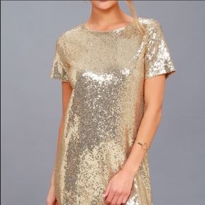 Lulus Party Hour Gold Sequin Dress